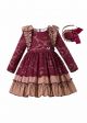 (PRE-ORDER)Vintage Wine Red Lace Ruffle Gorgeous Dress + Handmade Headband