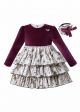Exclusive Autumn Velvet Wine Red Ruched Butterfly Brooch Layered Dress + Handmade Headband