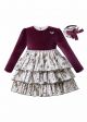 (PRE-ORDER)Exclusive Autumn Velvet Wine Red Ruched Butterfly Brooch Layered Dress + Handmade Headband