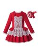 Sweet Autumn & Winter White Layered Lace Red Girls  Dress + Headband