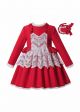 Autumn & Winter Girl Ruffle White Lace Red Dress with Matching Headband