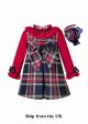 (UK Only) Autumn Red Girls Double-layered Plaid Dress With Bow