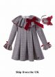 (UK Only) Grey Check Garment Dyed Double-layered Boutique Girls Vintage Dress With Red Bow + Hand Headband