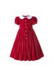 Sweet Red Girls Turn-down Collar Short-Sleeve Dress
