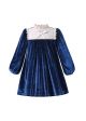 Winter Vintage Girls Blue Straight Dress With Bow