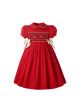 Red Girls Short Sleeve Smocked Dress