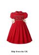 (UK Only) Autumn & Winter Christmas Red Girls Short Sleeve Smocked Dress