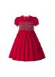 Boutique Girl Princess Embroidered Red Short-Sleeve Smocked Dress