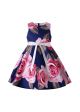 Girls Roses Navy Floral Printed Dress