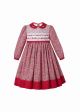 Vintage Red Girl Flower printed handmade Embroidered Smocked Dress