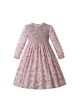 Pink Floral Girls Long Sleeve Smocked Dress