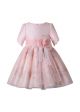 Peach Color Short Sleeve Floral Lace Tulle Dress