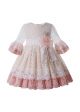 Spring Sweet Knee-Length Flare Sleeve Light Pink Flower + White Dots Girls Dress