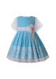 Summer Blue Dots Flower Lace Sleeveless Girls Dress