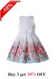 Crewneck Flowers Print Sleeveless Girls Dress