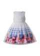 Summer Sleeveless Printed Lattice & Floral Pattern Girls White Dress