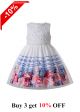 Summer Sleeveless Printed Lattice & Floral Pattern Girls White Dress