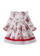 Spring Long Sleeve O-Neck Lace & Red Floral Girls White Sweet Dress