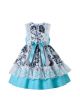 Spring Cyan-Blue Lace Ruffle Girls Dress