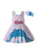 Spring Chiffon Pink & Blue Dress + Handmade Headband