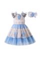 Blue Tulle Embroidered Summer Dress + Handmade Headband