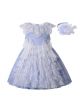 Princess Embroidery Tulle Bows Feather Sleeveless Blue Dress + Handmade Headwear