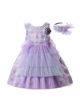 Summer Purple Lace Flower Feather Ornament Girls Dress + Handmade Headband
