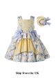 (UK only)Floral Pattern Lace Blue Bows Girls Yellow Dress + Headband