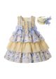 Vintage Square Collar Bows Girls Yellow Dress + Headband