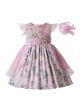 Sundress Girls Printed Lifelike Flower Patterns Ruffle Princess Dress + Handmade Headband