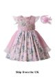 (UK Only) Sundress Girls Printed Lifelike Flower Patterns Ruffle Princess Dress + Handmade Headband