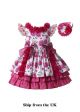 (UK Only) Girls Rose Red Flowers Patterns Ornament Bows Ruffle Hem Dress + Handmade Headband