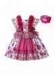 Sundress Rose Red Floral Patterns Lace Bows Ruffle Girls Dress + Handmade Headwear