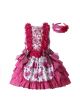 (Only 3Y) Rose Red Lace Bows Dots  Sleeveless Floral Patterns Girls Dress + Handmade Headband