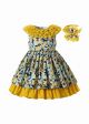 Girls Vintage Easter Dress Yellow Double-layered Print Sleeveless + Headband