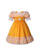 Girls Orange Puff Sleeve Lace Smocked Dress for Easter