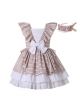 (USA ONLY)Design Khaki Striped Lace Hem Dress + Handmade Headband