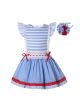 Classic Blue Stripes Girl Summer Dress + Handmade Headband