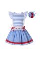 Classic Blue Stripes Girl Dress + Handmade Headband
