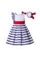 Girls Sleeveless White & Blue Striped Dress