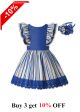 Girls Blue & Cream Striped Summer Dress + Headband