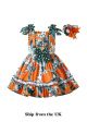 (UK Only) Orange Summer Printed Knee-length Sleeveless Dress + Handmade Headband