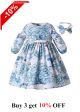 Blue Peacock Girls Spring Dress + Handmade Headband