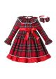 Girls Plaid Design Red Ruffle Dress + Handmade Headband