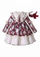 Burgundy Color Sweet Floral Lace Girls 2 Layer Dress + Handmade Headband