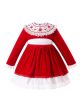 Girls' red velvet embroidered Christmas dress