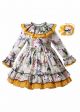 (ONLY 4Y)Flower Birds Patterns Girls Dress + Headband