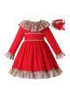 Double-layered Collar Girls Red A-line Dress for Fall & Winter + Handmade Headband