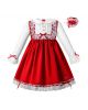 Red Christmas Ruffle Ribbon Lace Dress with Handmade Headband