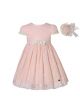 (Only size 4 5 left)Girls Pink Floral Emboidered Vintage Lace Dress + Headband